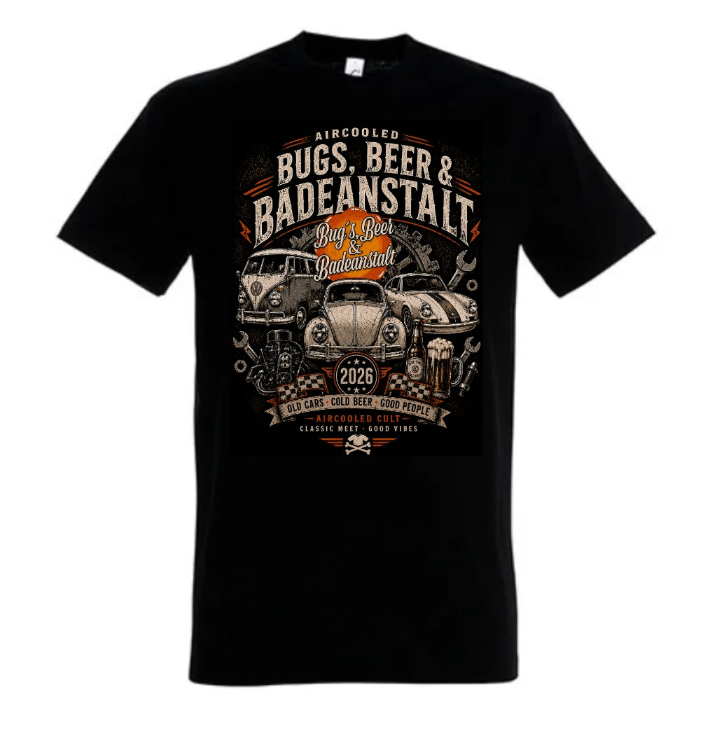 Bugs, Beer & Badeanstalt 2026 T-Shirt – Aircooled VW Treffen Shirt